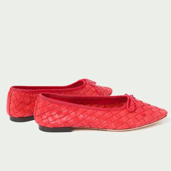 Loeffler Randall Landry Woven Ballet Flats Size 9 Red Leather Bow NEW $350 - Picture 4 of 16